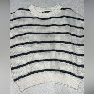 SHEIN Black and White Striped Crew Neck Sweater